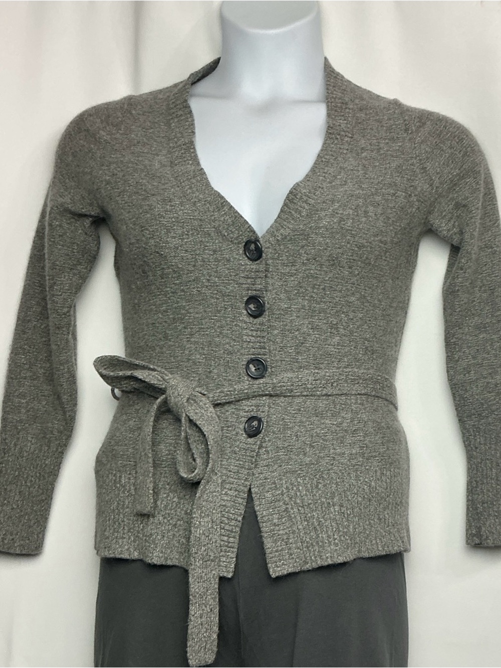 Banana Republic Taupe Gray V-Neck Button-Waist Tie wool Sweater